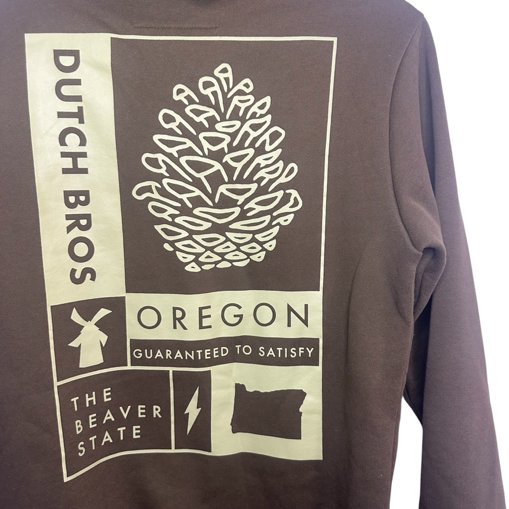 Dutch Bros Women’s SMALL Brown Oregon Hoodie RARE “The Beaver State” DB …